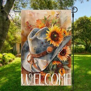 Rustic Cowboy Hat and Sunflower Garden Flag
